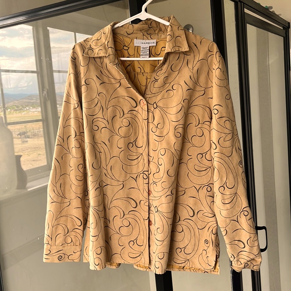 All Over Print Button Up Velvet Long Sleeve
